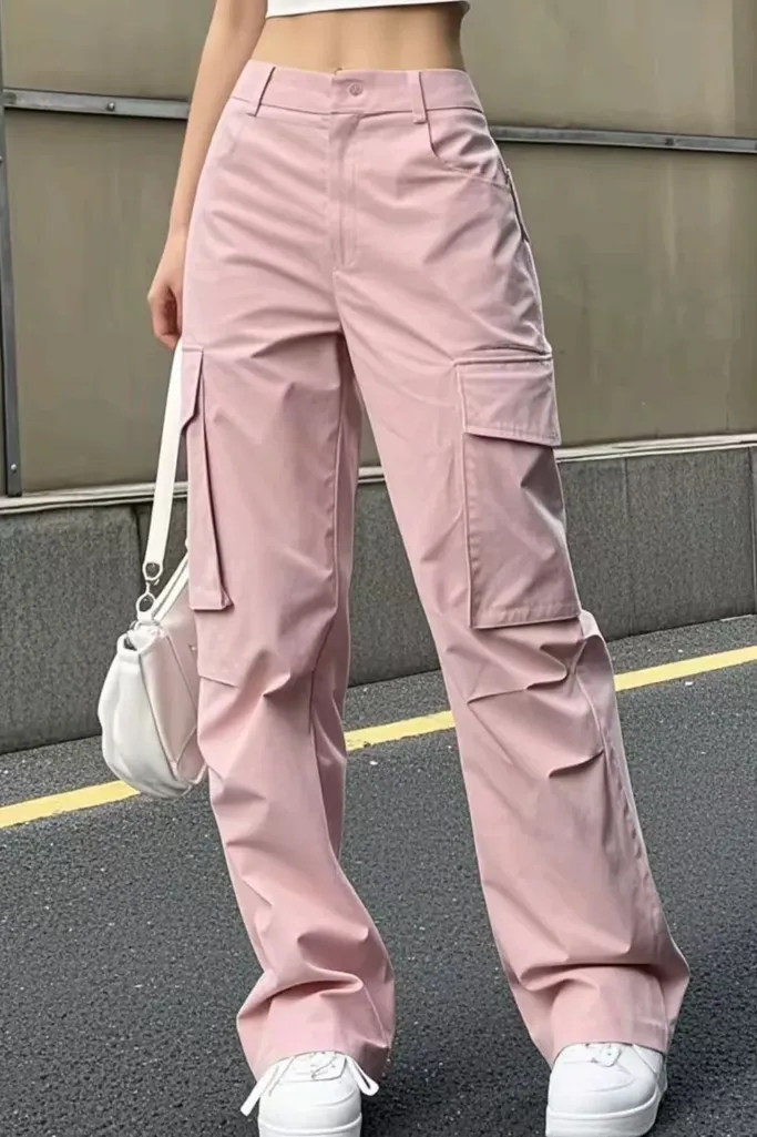 Pink Midrise Cargo Pants - Image 1