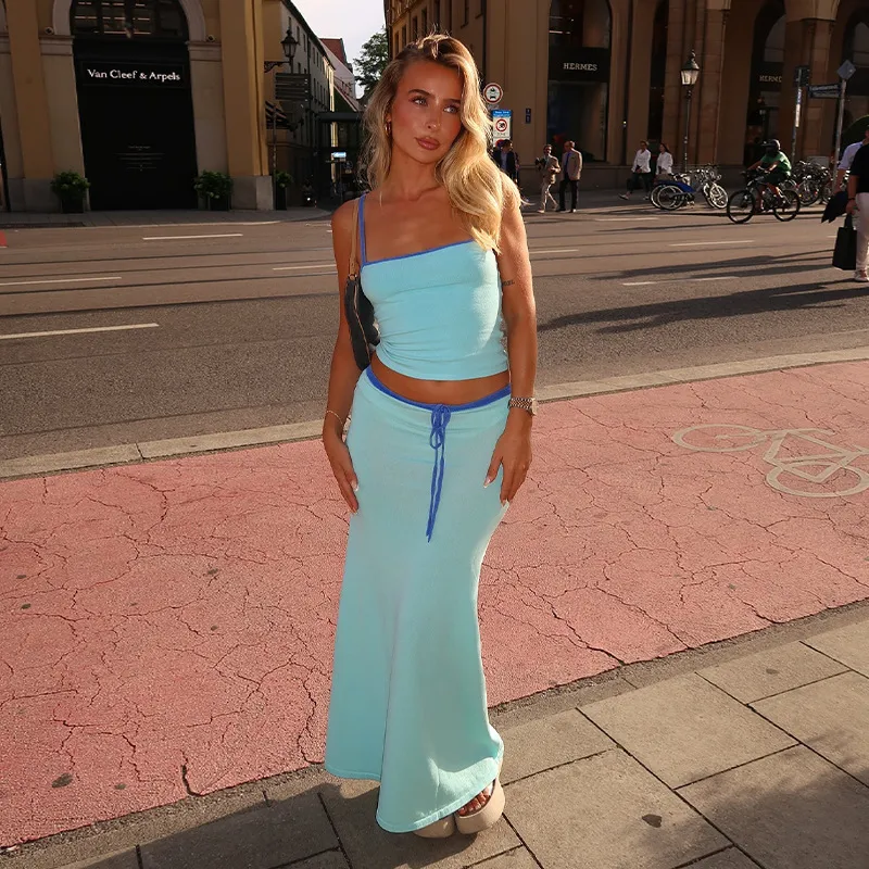 Light Blue Solid Skirt Co Ord Set