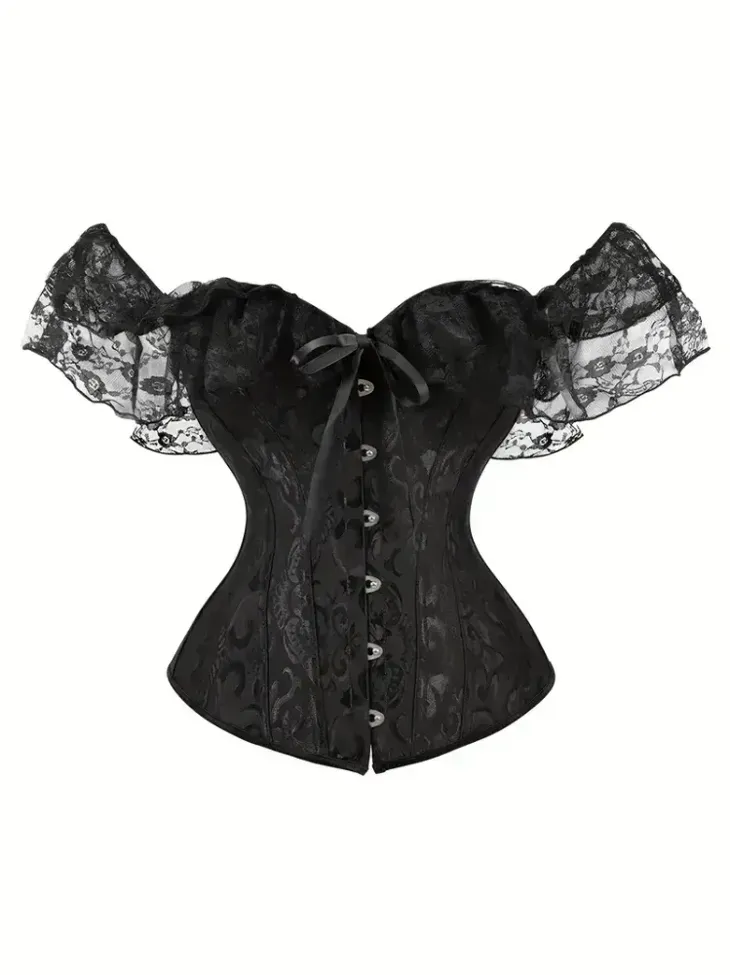 Black Lace Off Shoulder Corset Top - Image 1