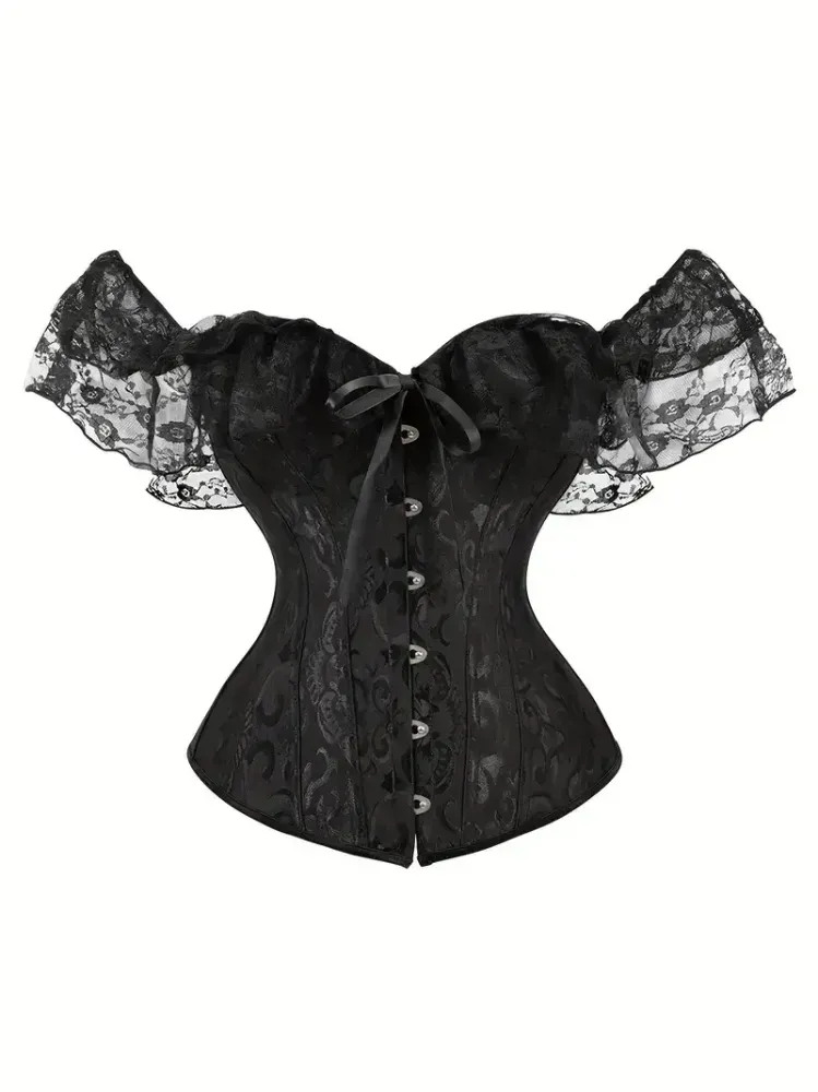 Black Lace Off Shoulder Corset Top