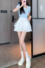 White Ruffles Detail Flared Micro Mini Skirt - NEWME