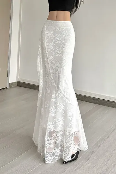 美品‼️ Floral Lace Ruffled Mermaid Skirt Isolde Ethereal Floral Lace Mermaid Skirt – The Wildflower Shop