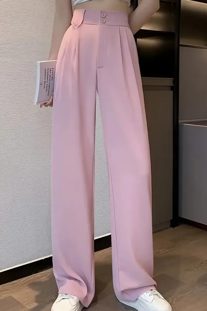 Pink High Rise Pleated Pants - Image 1