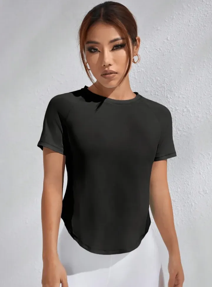 Black Solid High Low Crop Tshirt - Image 1