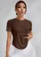 Dark Brown Solid High Low Crop Tshirt