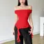 Red Ruffle Detail Off Shoulder Top