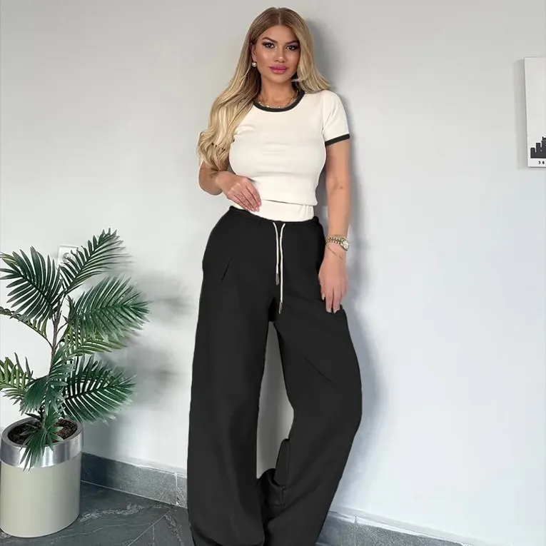 Mid Rise Black Drawstring Coord Set - Image 1