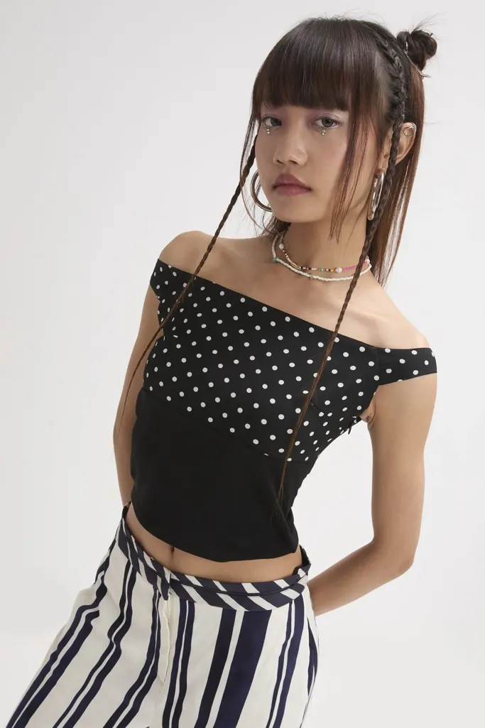 Polka Dot Off Shoulder Top - Image 1