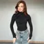 Black Draped Detail Mock Neck Top