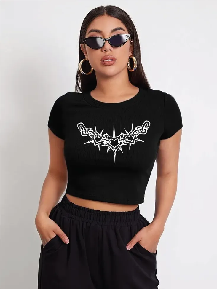 Black Graphic Crop Tshirt - Image 1