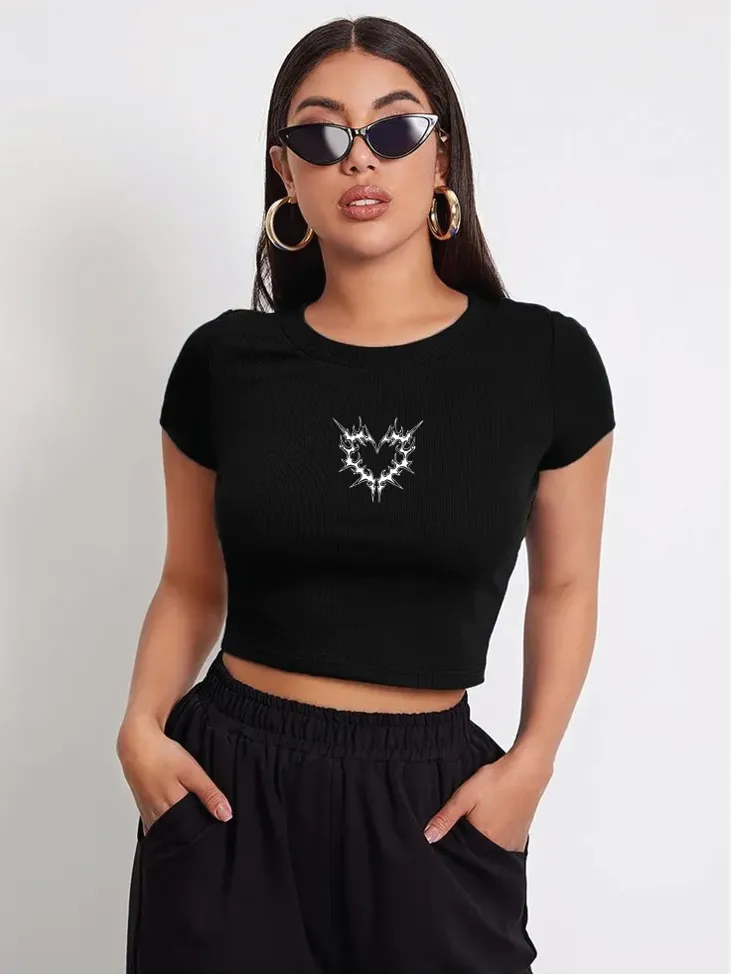 Black Graphic Crop Tshirt - Image 1