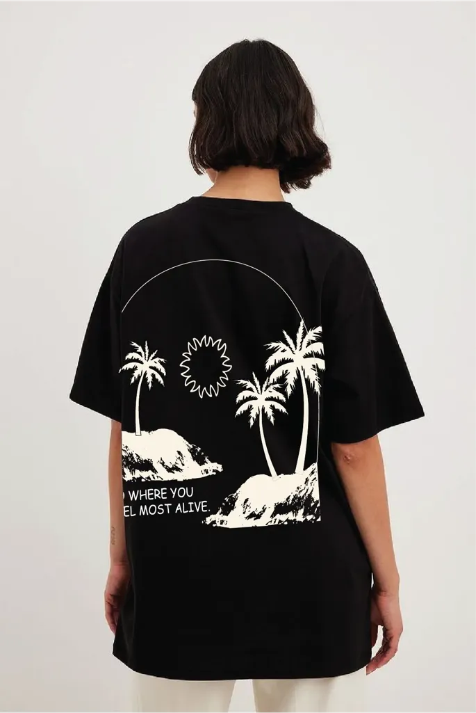 Black Oversized Nautical Print Tshirt - Image 1