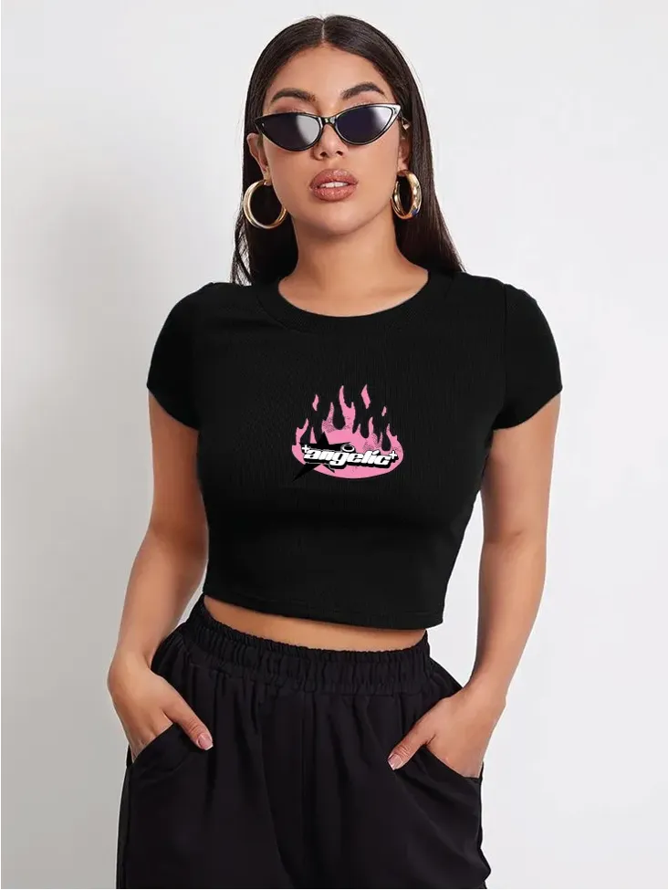 Black Crop Graphic Tshirt - Image 1