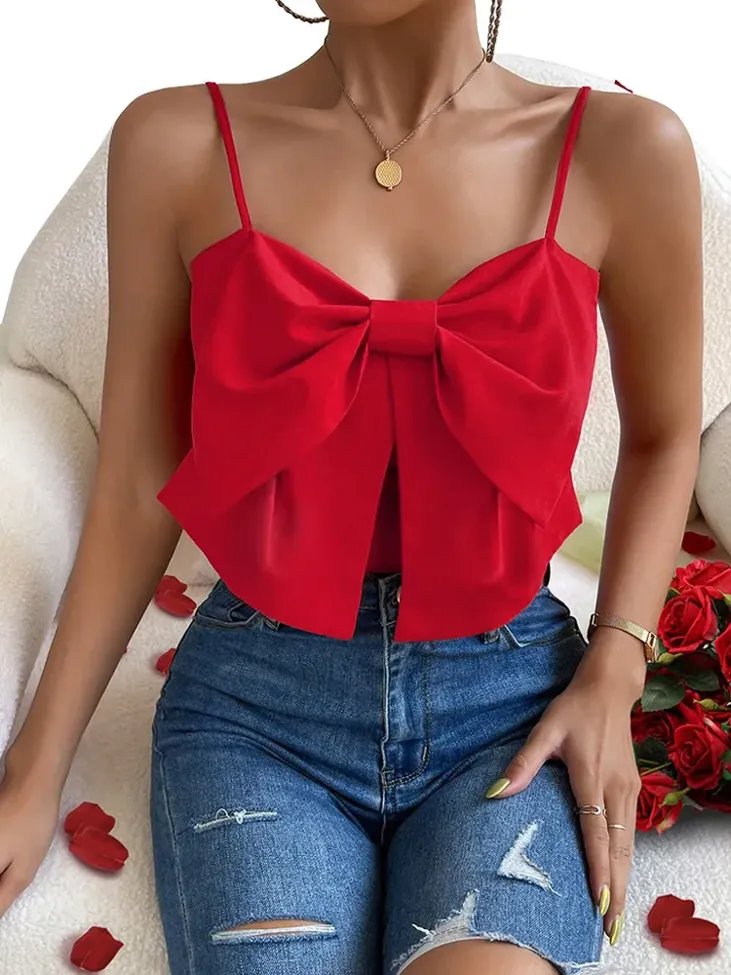 Red Sweetheart Neck Crop Top - Image 1