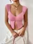 Ruched Pink Vneck Crop Top