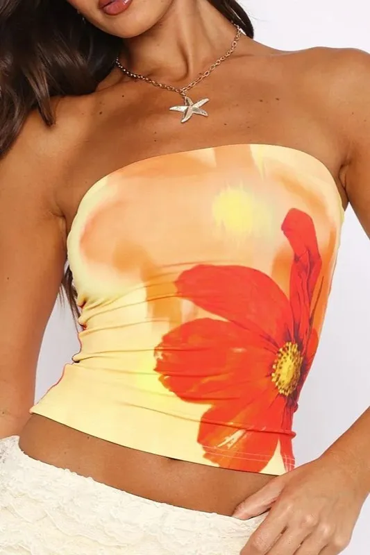 Floral Yellow Tube Crop Top