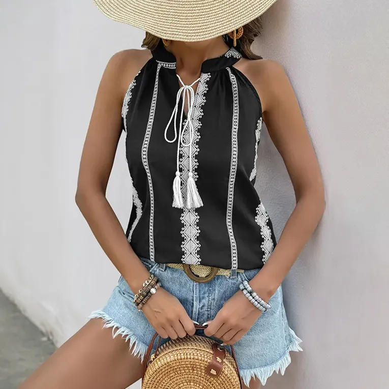 Black Ethnic Print Top - Image 1