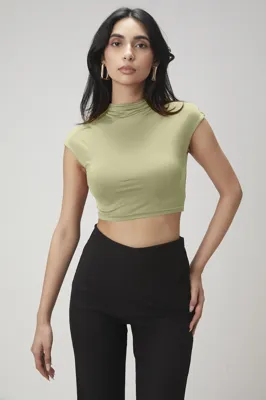 Light Green Solid Mock Neck Crop Top - NEWME