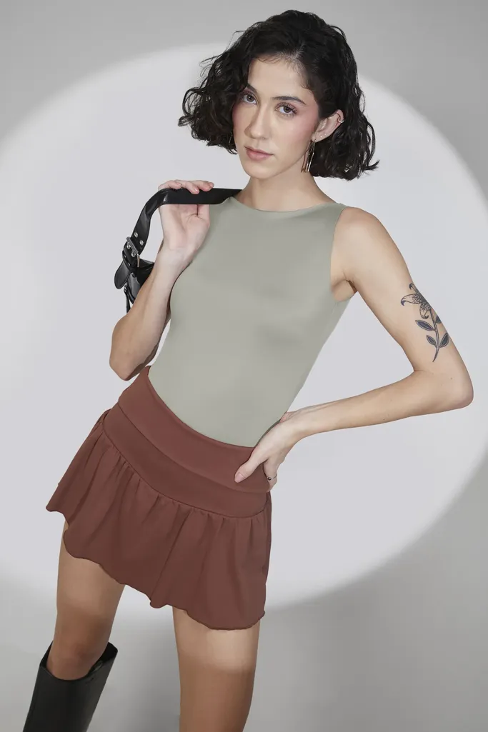 Light Grey Solid Boat Neck Bodysuit - Image 1