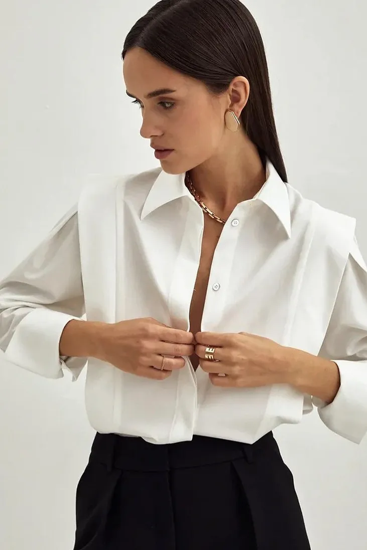 White Linen Cotton Buttoned Shirt