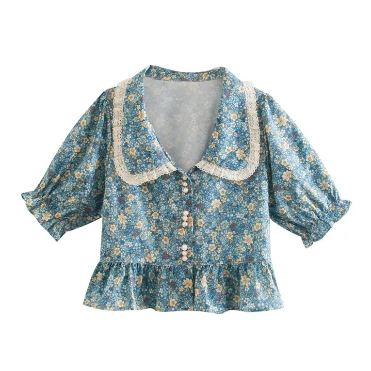 Floral Ruffle Peter Pan Top - Image 1