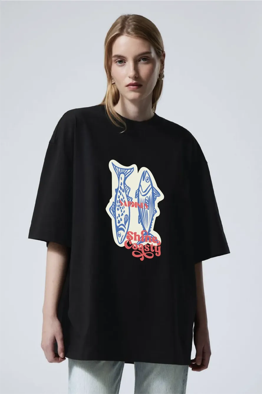 Black Oversized Graphic Print Tshirt - NEWME