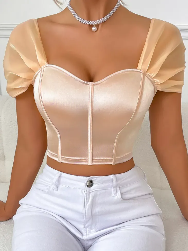 Cream Solid Sweetheart Neck Corset Top - Image 1