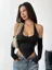 Black Detachable Sleeve Halter Neck Top