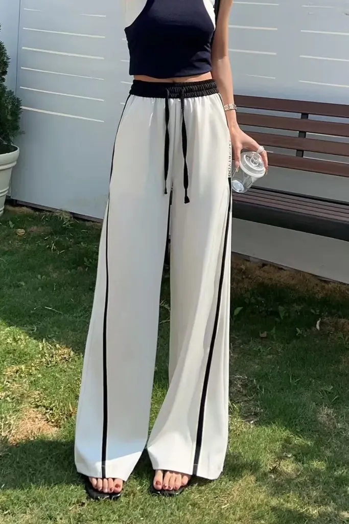 White Stripes Wide Leg Trousers - Image 1
