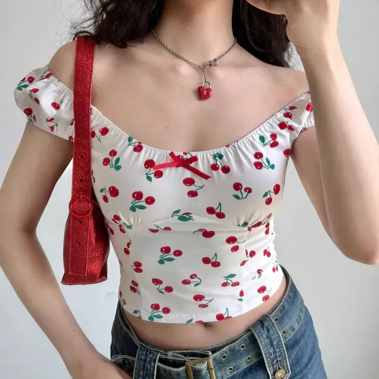 White Quirky Print Crop Top - Image 1