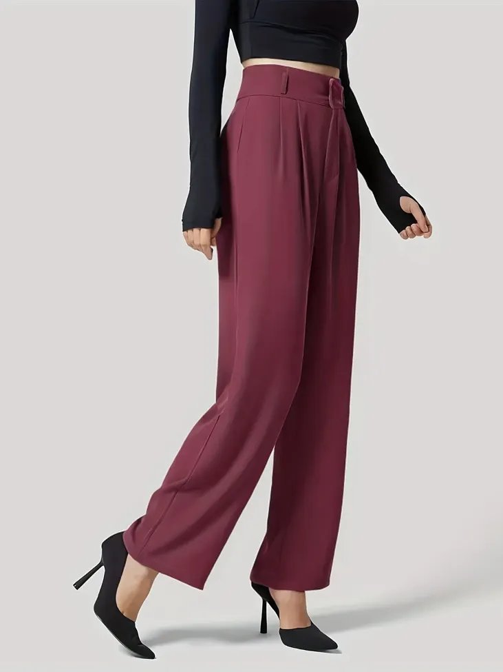 Maroon Highrise Pleated Pants - Image 1