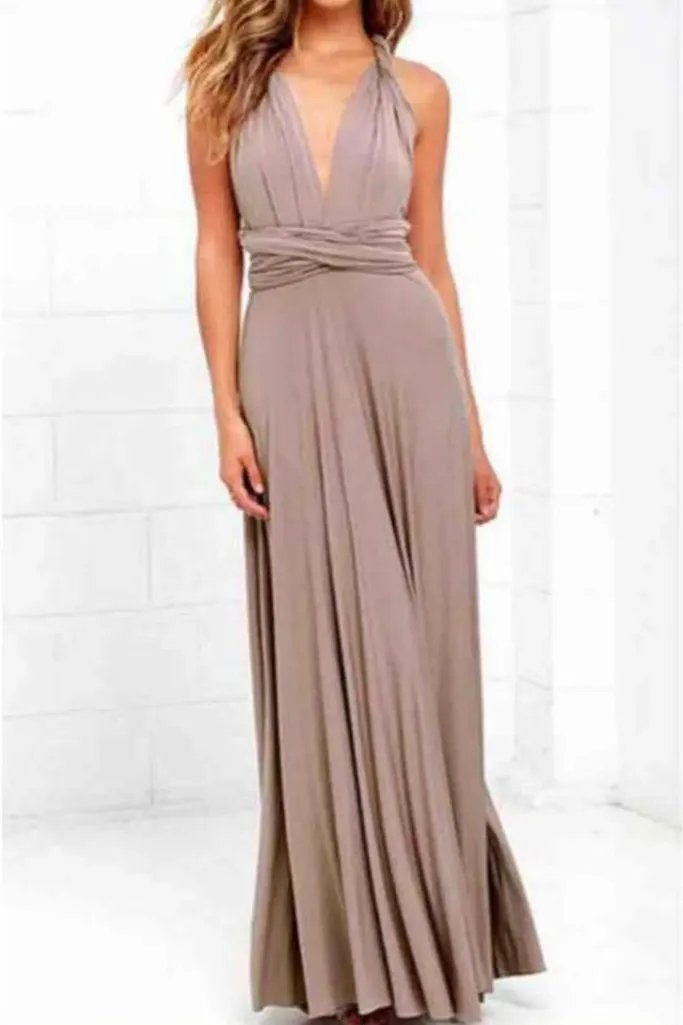 Light Brown Plunge Maxi Dress - Image 1