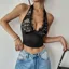 Black Lace Plunge Neck Top