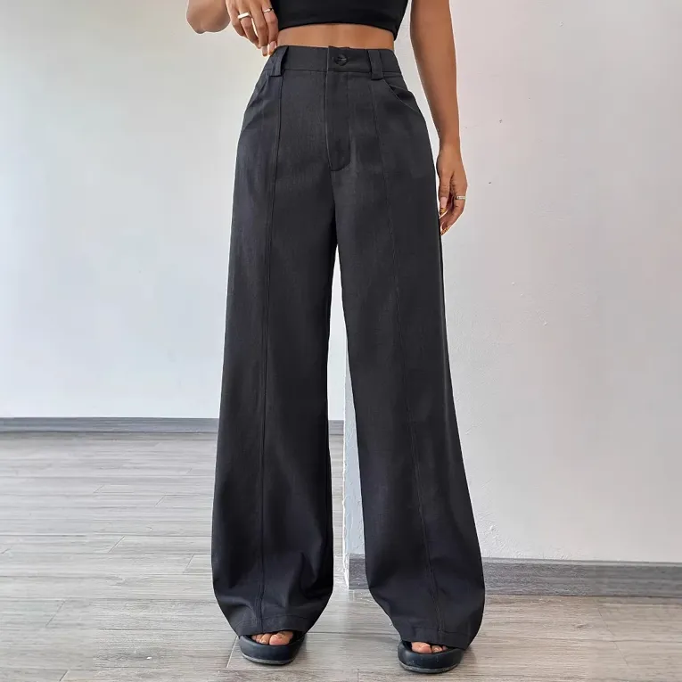 Mid Rise Grey Wideleg Pants - Image 1