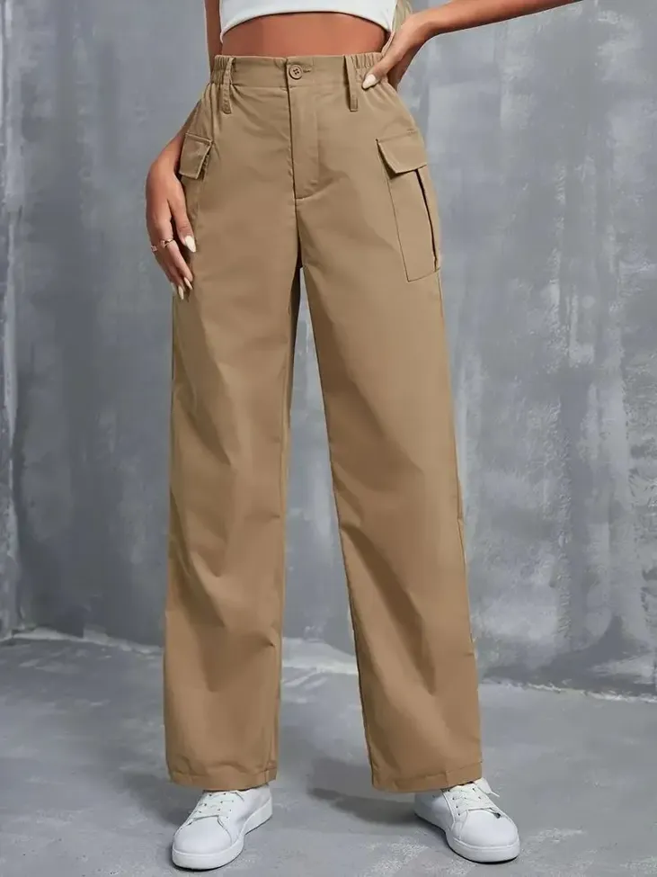 Khaki Cargo Loose Fit Pants - Image 1