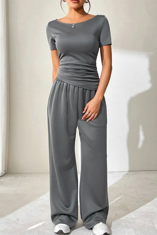 Ruched Grey Boatneck Coord Set - Image 1