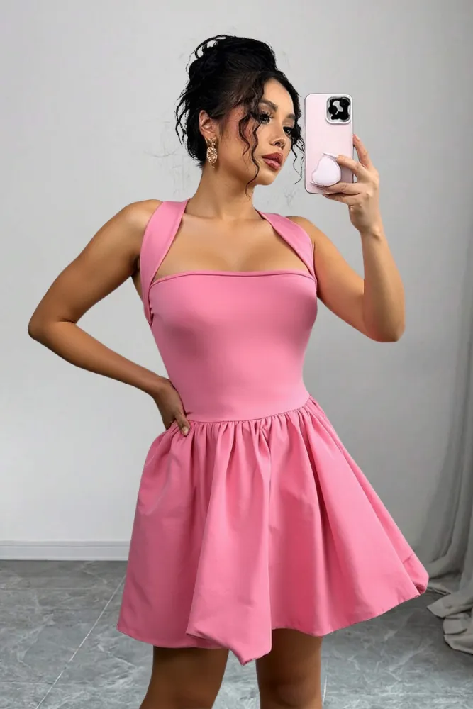 Pink Halter Tieup Mini Dress - Image 1