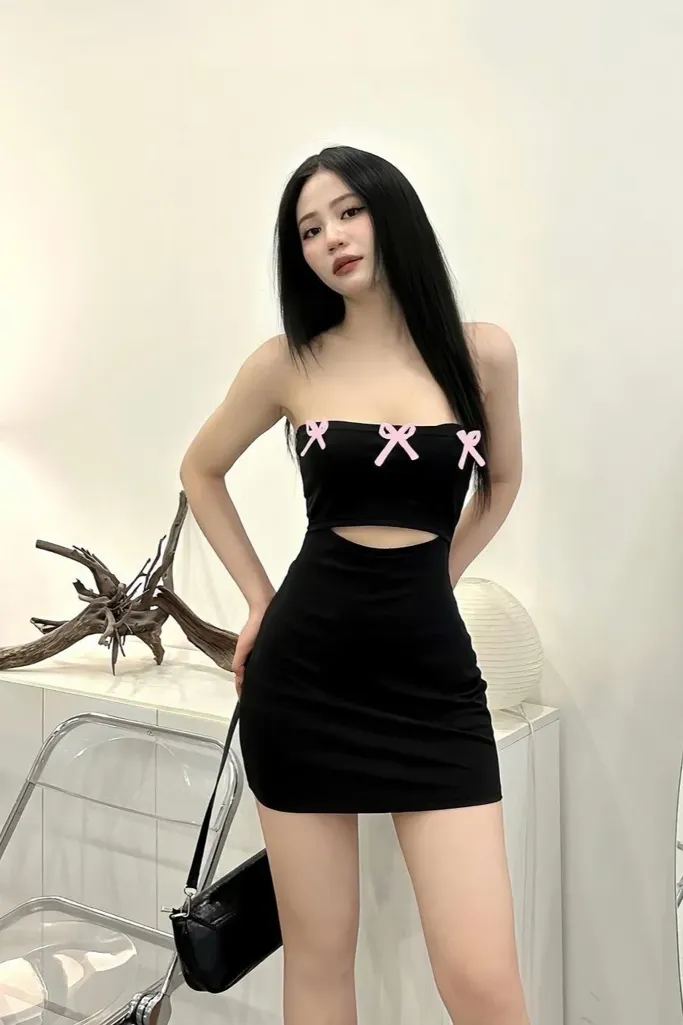 Black Cut Out Tube Mini Dress - Image 1