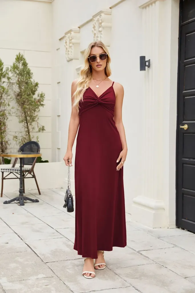Wine Ruched Maxi Slip Dress - Image 1
