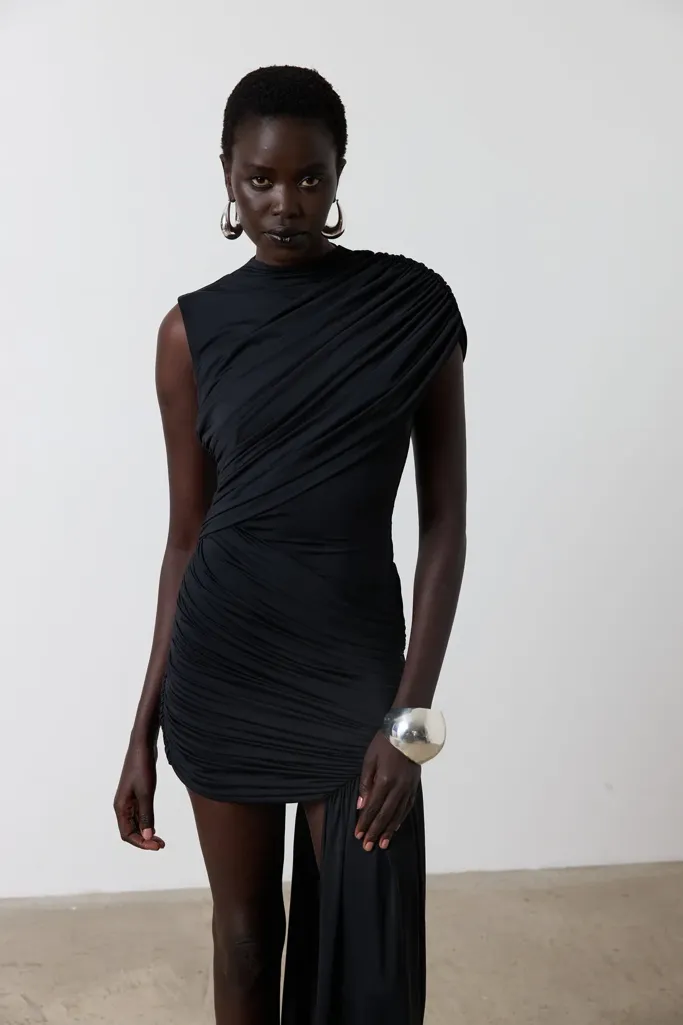 Ruched High Neck Mini Dress - Image 1