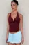 Wine Halter Neck Crop Top