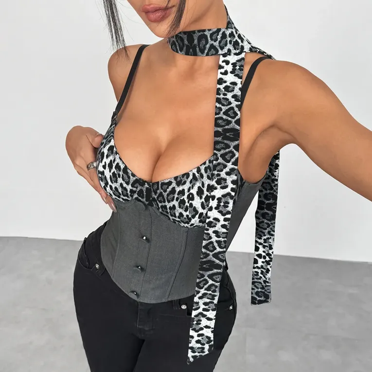 Leopard Print Button Corset Top - Image 1