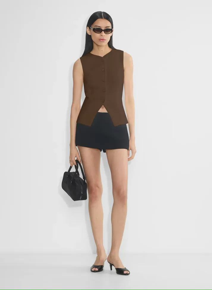 Brown Solid Button Detail Top - Image 1