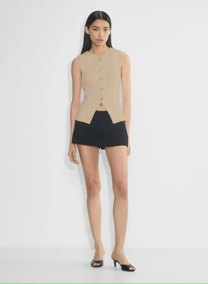 Beige Solid Button Detail Top - Image 1