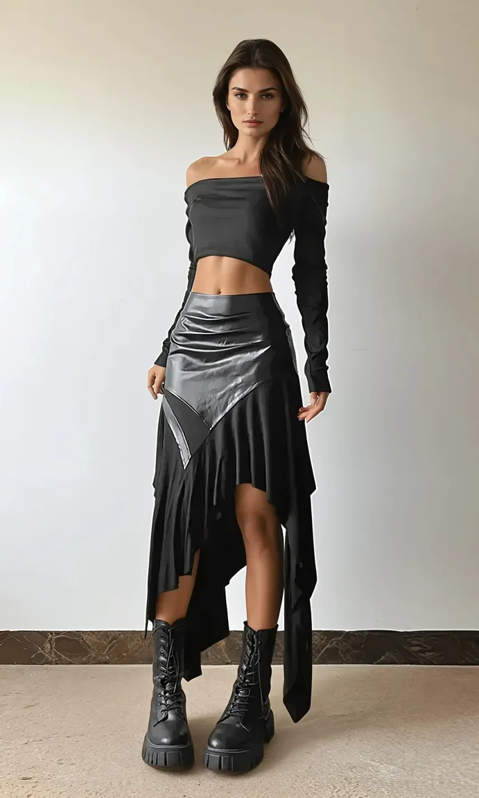 Black Solid Ruffle Detail Bodycon Skirt - Image 1