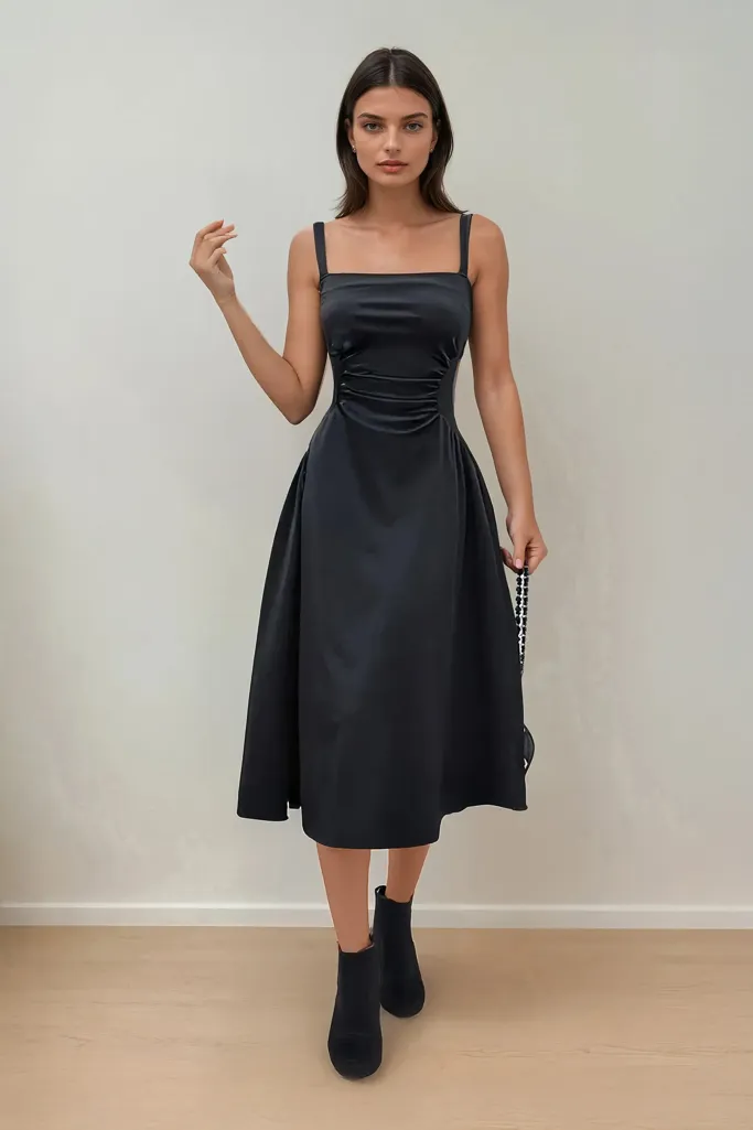 Black Strapped Fit And Flare Dress - Image 1