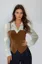 Brown Color Blocked Shirt Style Top