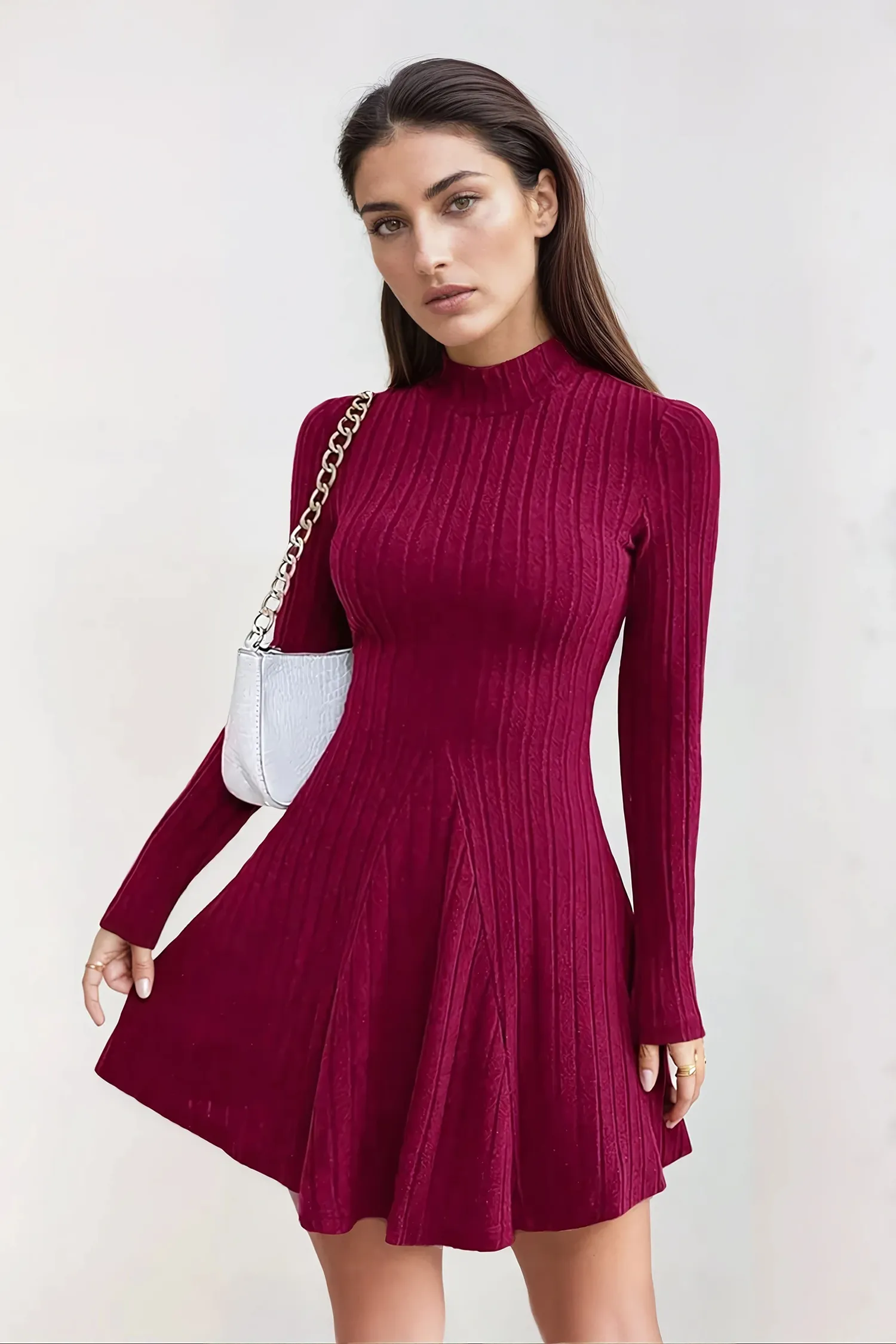 strapless open back dress The Ribbed Mock Neck Midi Dress main image 1