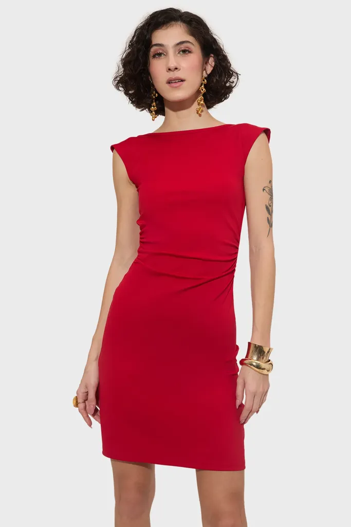 Red Solid Backless Dress With Bow Detail - Image 1