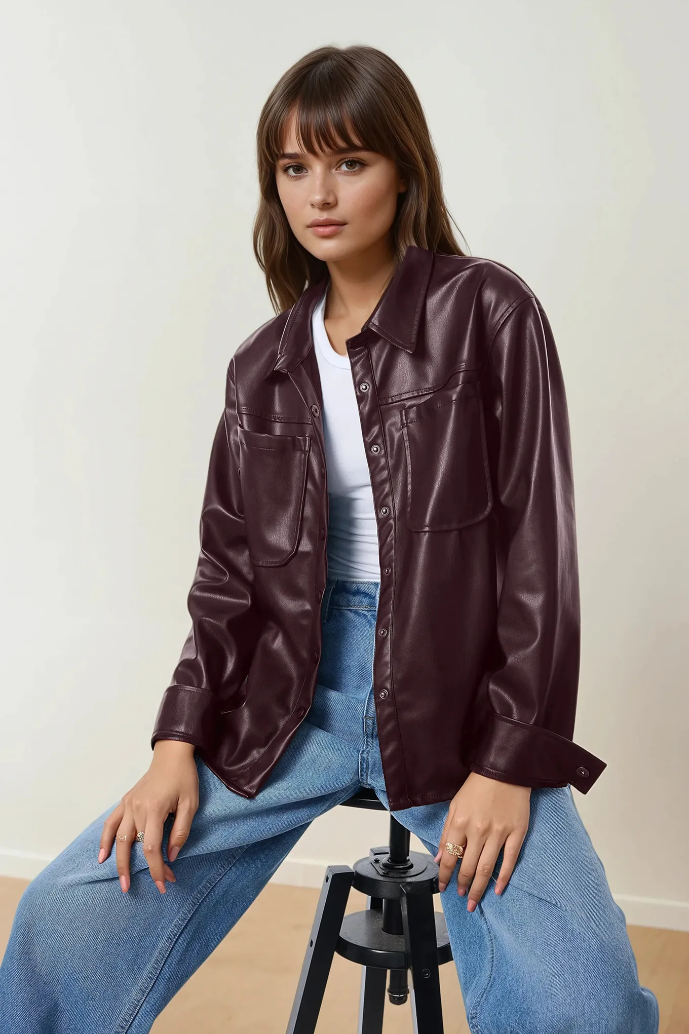 レザージャケット・コート [MATINKIM]pocket leather midi jacket in brown MUSINSA | MATIN KIM POCKET LEATHER MIDI JACKET IN BROWN